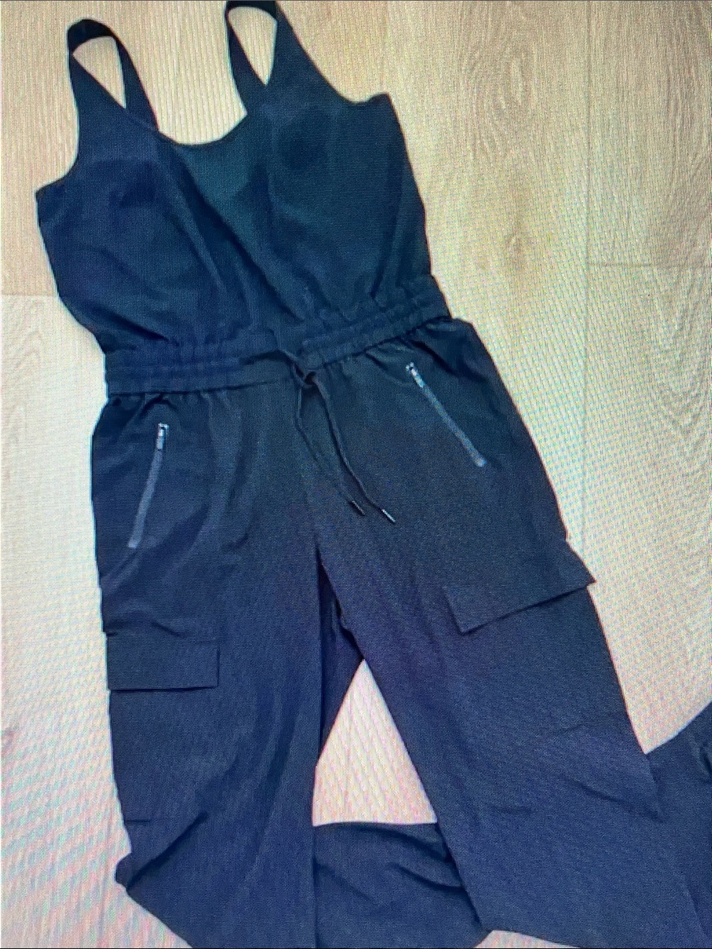 Athleta Black Sleeveless Cargo Jumpsuit with Drawstring Waist
